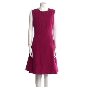 Lela Rose Pink Geo Stitched Silk Blend Fit-and-Flare Mid-Length Cocktail Dress 0
